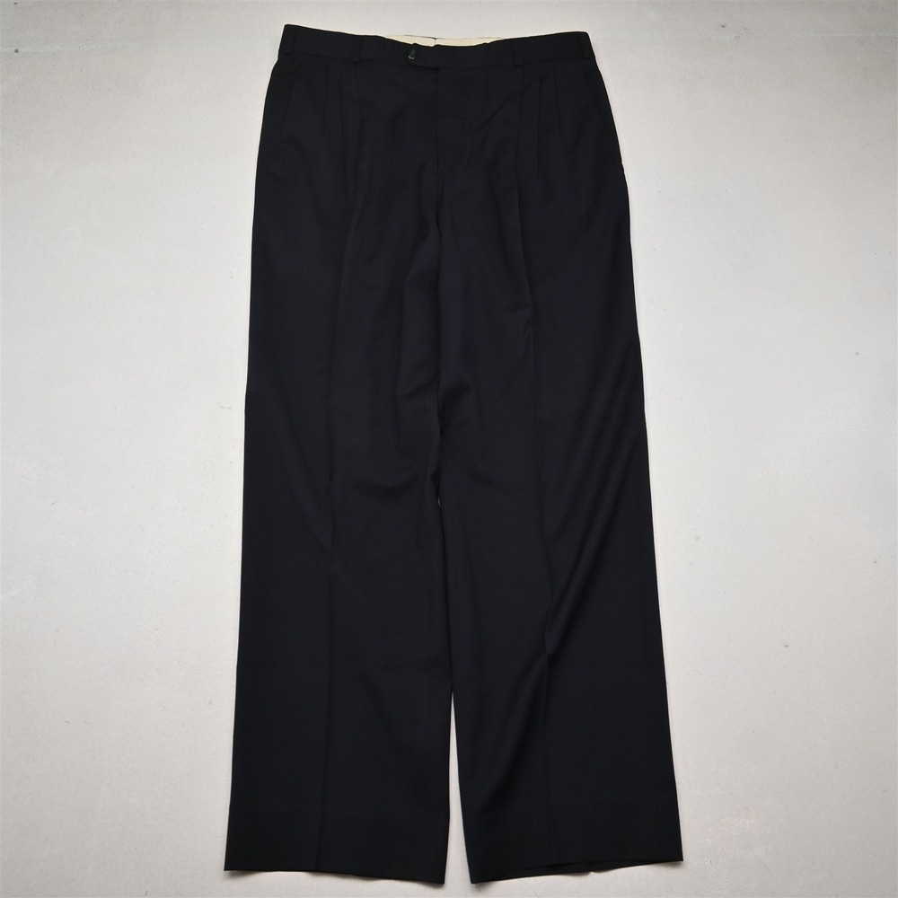 Vtg Mens 33x30 Navy Blue 100% Wool Pleated High Waist Baggy Dress Mens Pants